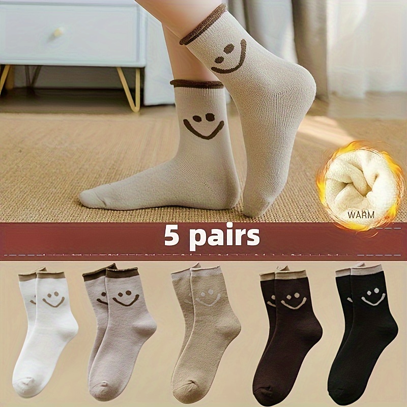 1 3 5 Pairs Smiling Face Winter Snow Socks Cozy Sift Warm Thick