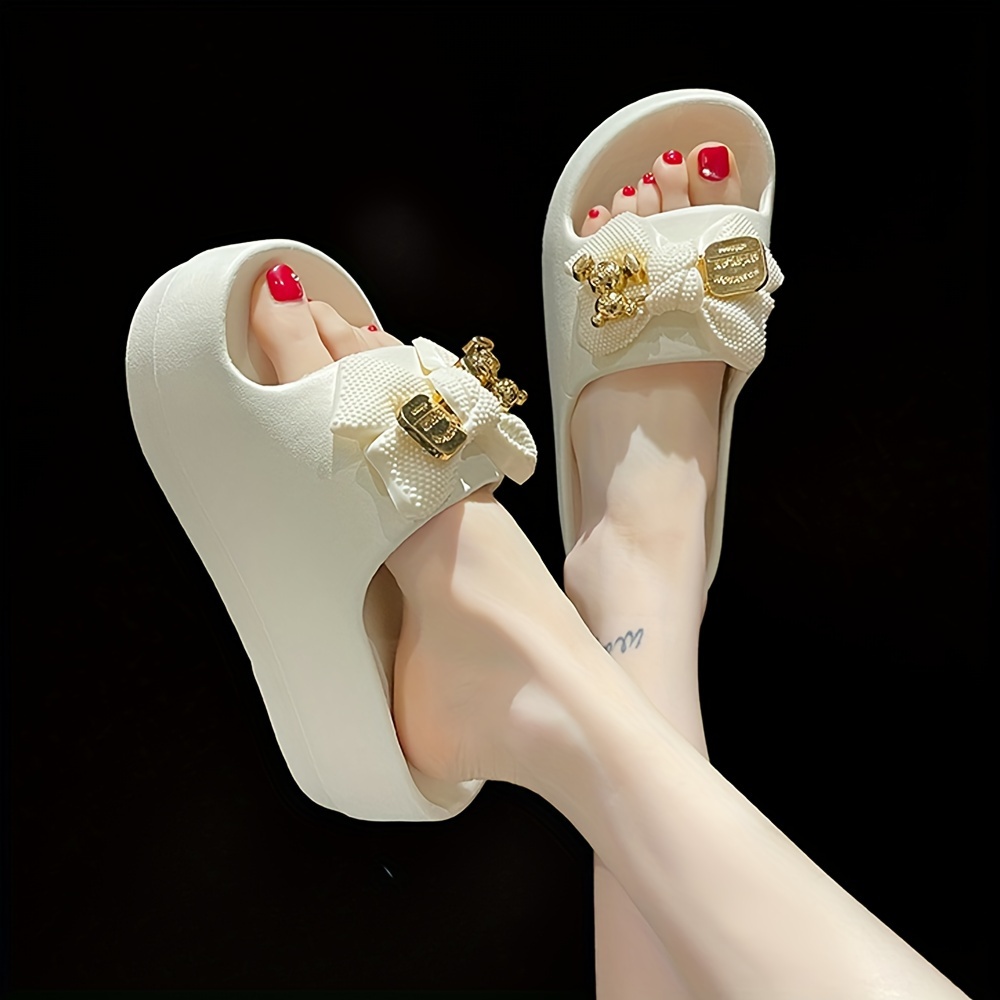 

Women's Bowknot Decor Platform Sandals, Casual Open Toe Summer Shoes, Comfortable Slip On Sandals