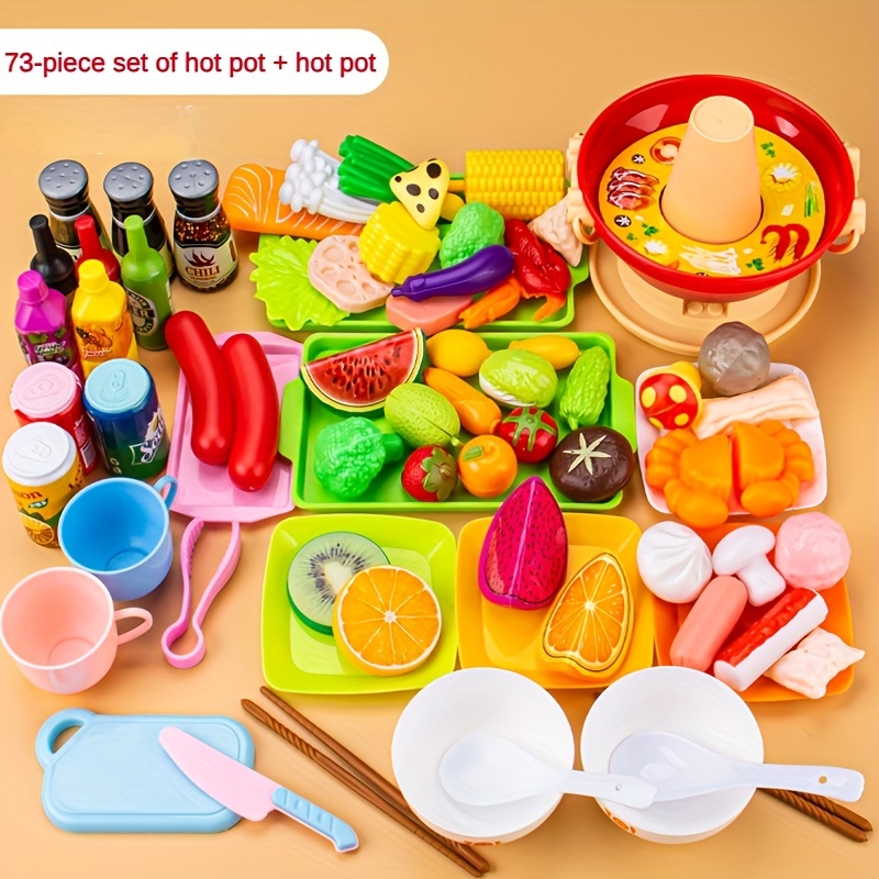 100 PCS Cutting Play Food Toy for Kids Kitchen, Pretend Food Toys for  Toddlers, Play Kitchen Toys Accessories with 2 Baskets, Fake