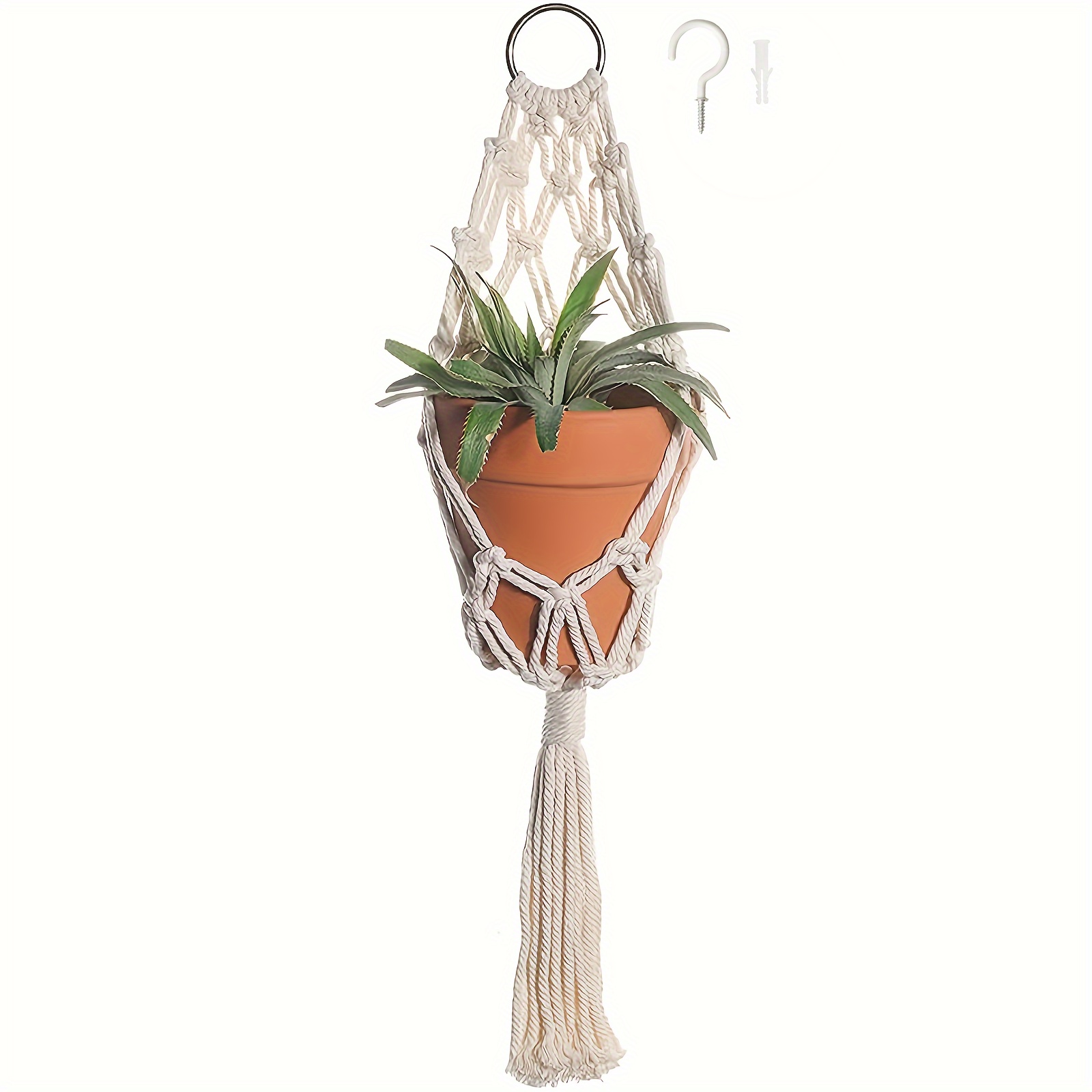 

1 Pack, Boho Macrame Plant Hangers Handmade Hemp Rope Hanging Baskets For Indoor Plants With Ceiling Hooks, Bohemian Home Decor Outdoor Wall Art