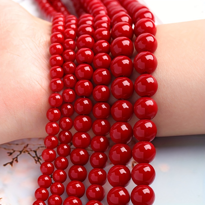 Red Coral Stone Beads Round Loose Beads For Jewelry Making - Temu