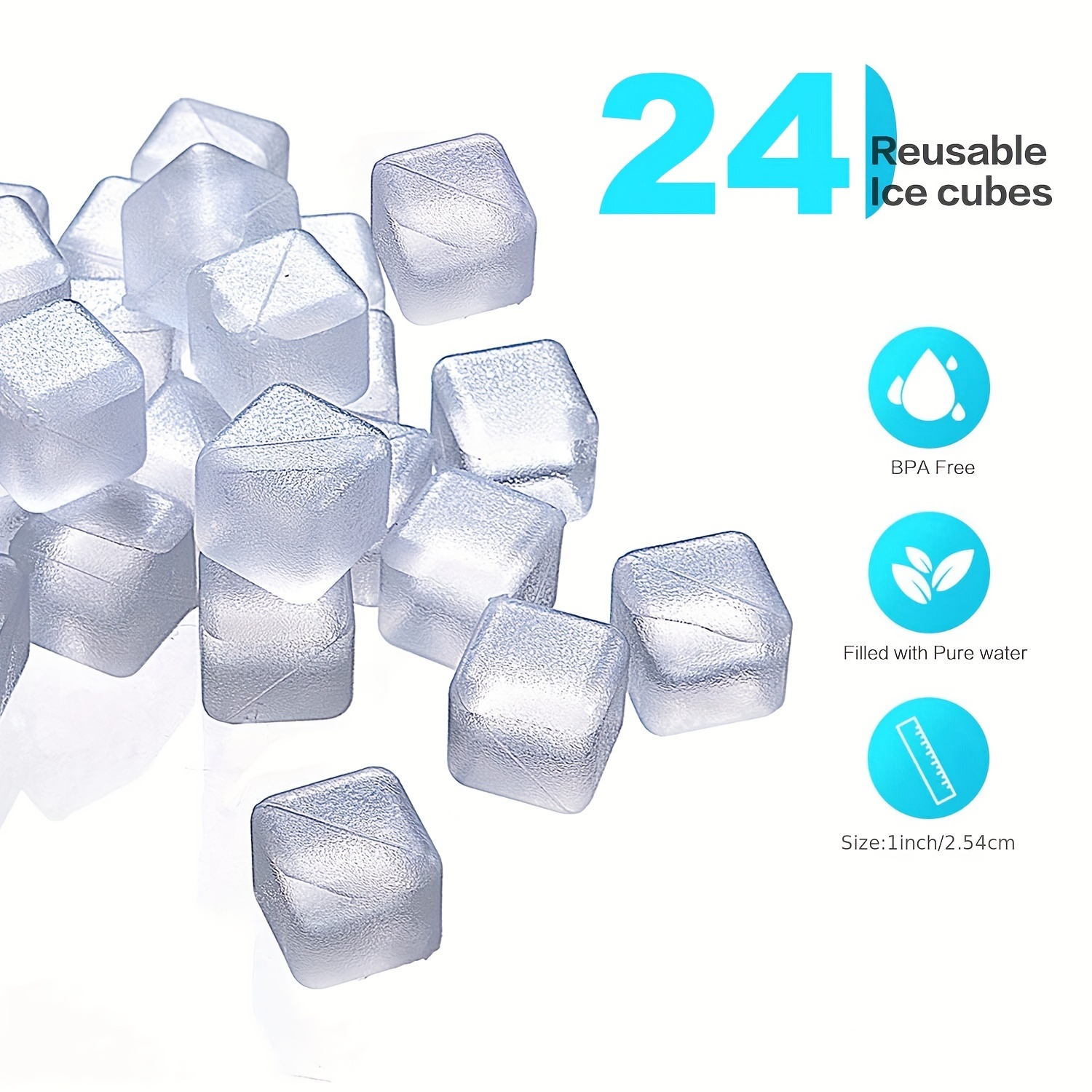 Reusable Ice Cubes - Square Colored Plastic Ice Cubes for Drinks, Cocktails, Beer, Whiskey, Parties, Non-diluting Ice Cubes, 40pcs