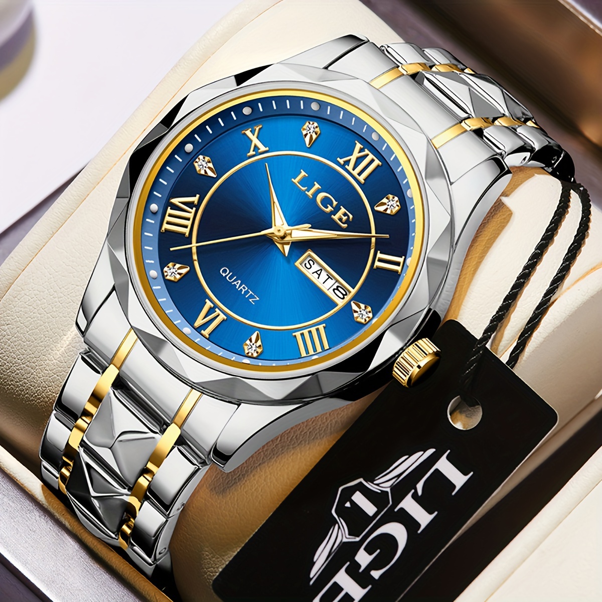 

Luxury Men's Quartz Watch Business Fashion Calendar Analog 30m Wr Stainless Steel Wrist Watch Date Watch
