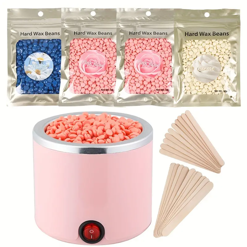 20 waxing wooden sticks, waxing hair removal set 200cc wax warmer 4 packs of hair removal wax beans 20 waxing wooden sticks suitable for women to wax at home 110v voltage use details 1