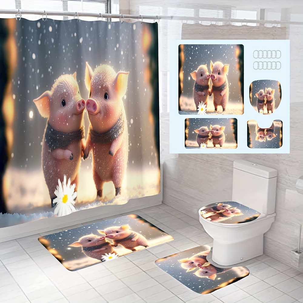 Best Deal for Shower Curtain Hooks Cartoon Pig Decorative Shower