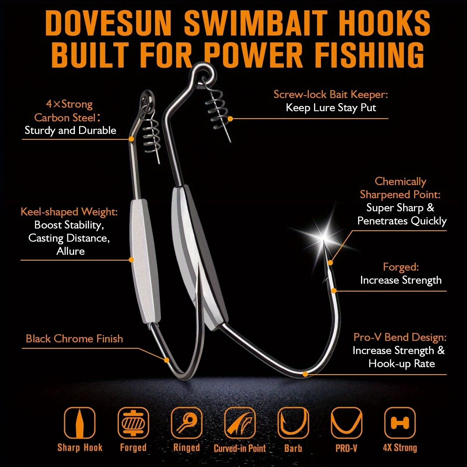 Dovesun Weighted Fishing Hooks Saltwater Freshwater Weedless
