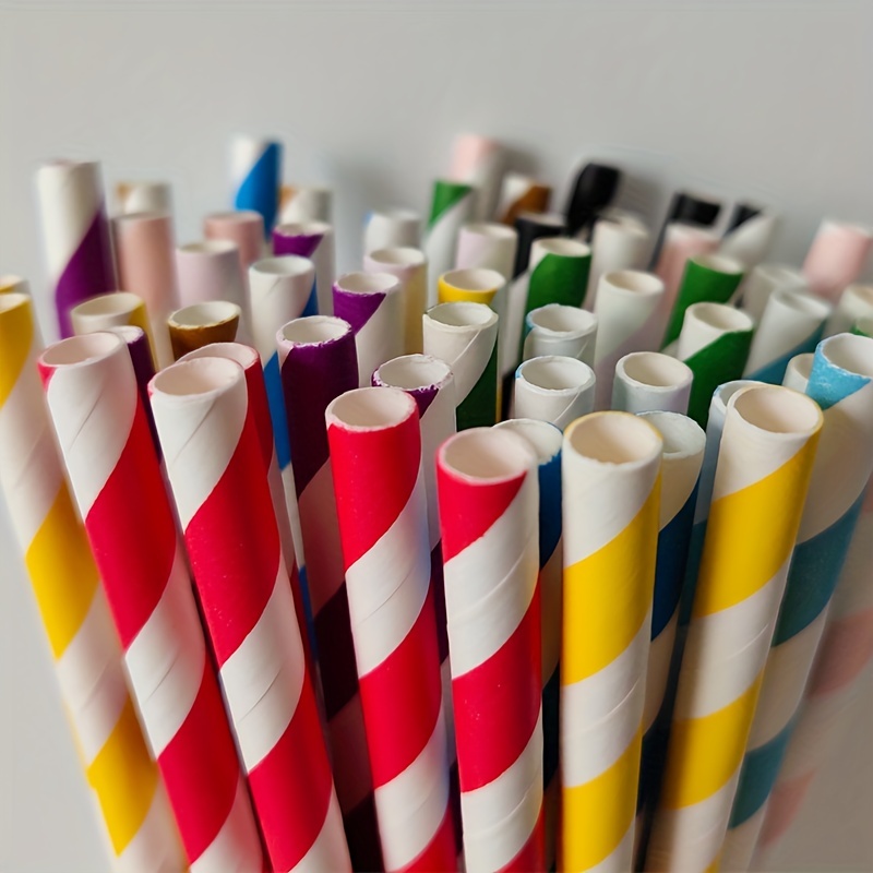 100pcs Striped Paper Straws Disposable Drinking Straws - Eco-Friendly