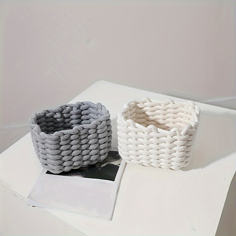 Moyic Cesta de almacenamiento de cuerda de algodón moderno hogar sala de  estar juguete ropa interior calcetines muñeca organizador Blanco 2piezas