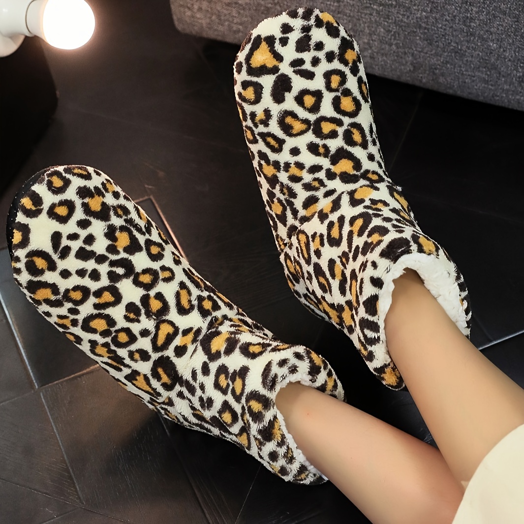 Leopard print store slipper boots