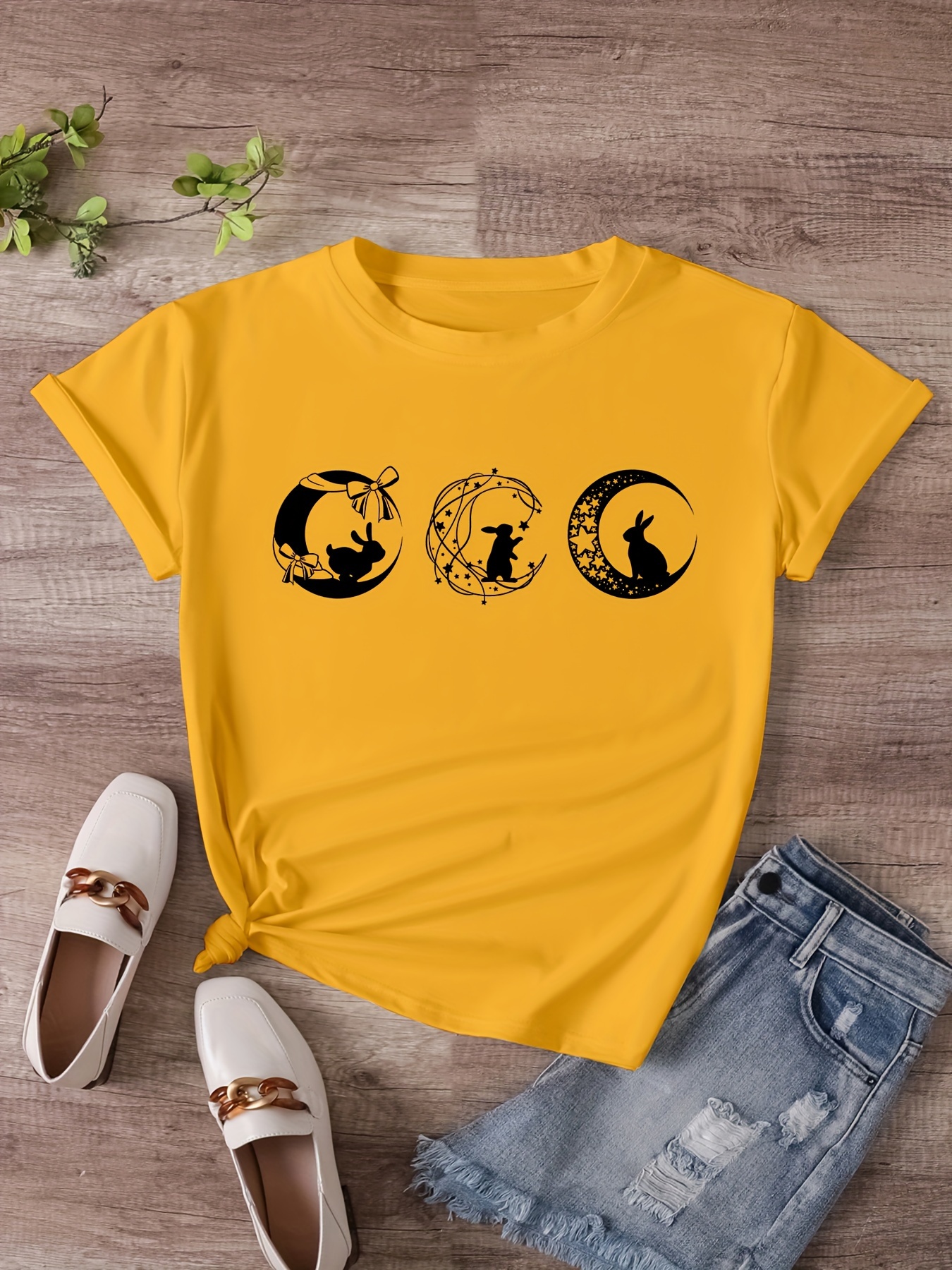 Plus Size Moon Print T Shirt Casual Crew Neck Short Sleeve T Temu