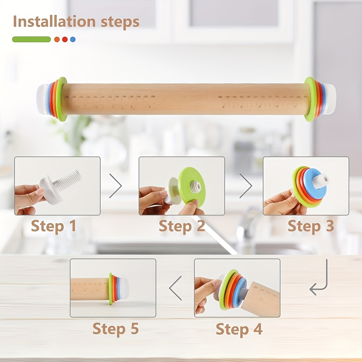 Wood Rolling Pin With 4 Adjustable Thickness Rings Non stick - Temu