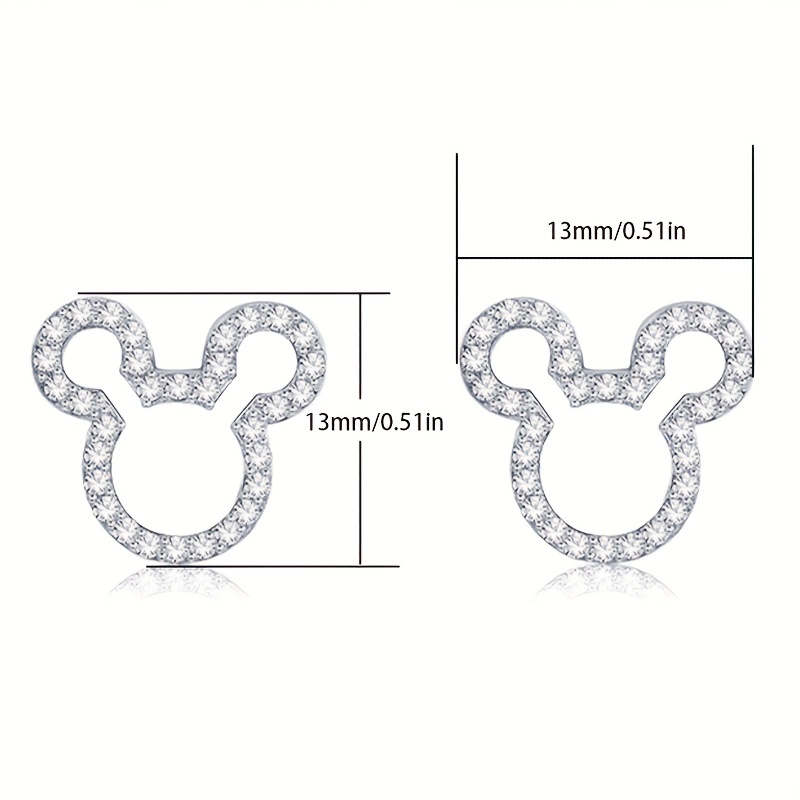 S925 Silver Cute Cartoon Hollow Mickey Head Stud Earrings Simple Exquisite  Full Of Zircon Delicate Gifts For Women Girls - Temu