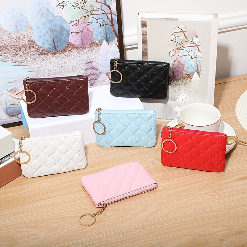 PVC Faux Leather Wallets for Women, Artificial Leather Gift Box Packing Ladies  Small Cute Purses with Zipper Coin Pocket Women's Mini Short Wallet Girls  Designer Zip Around Wallet Credit Car 