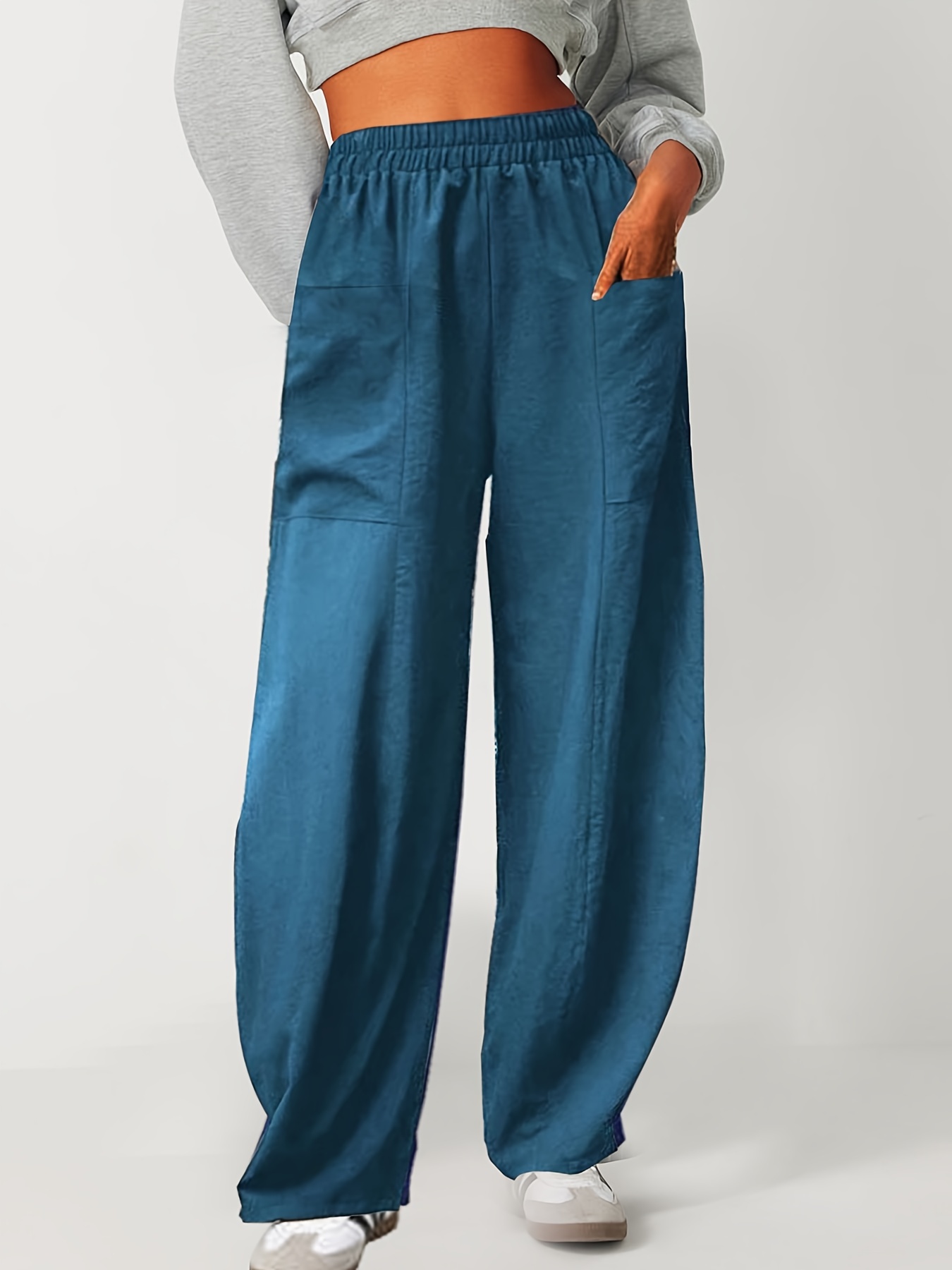 Elastic High Waist Harem Pants Casual Pocket Pants Spring - Temu