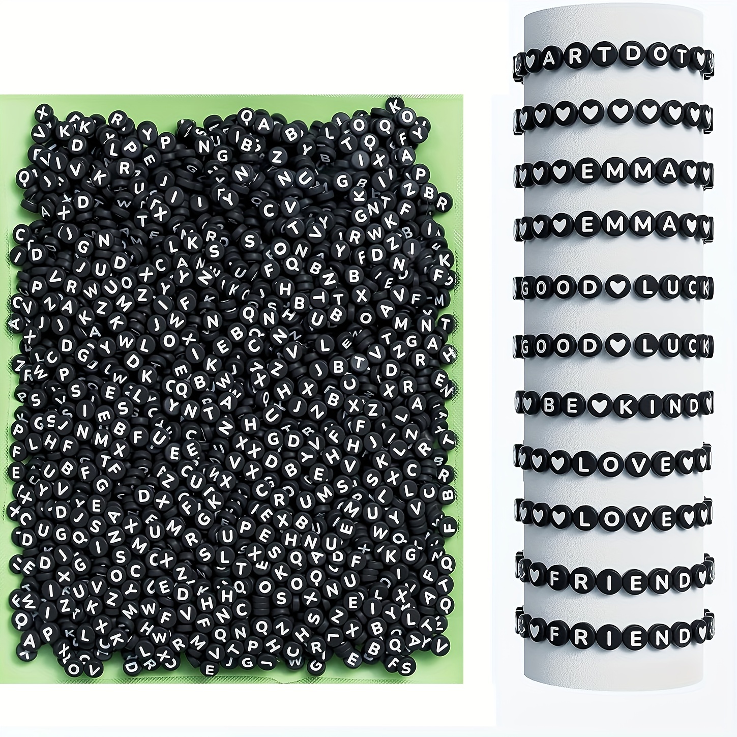 

1000/500pcs 27 Styles Letter Beads Black Face Heart Beads For Jewelry Making Diy Bracelets Necklace Fashion Phone Chain Handicrafts Small Business Supplies