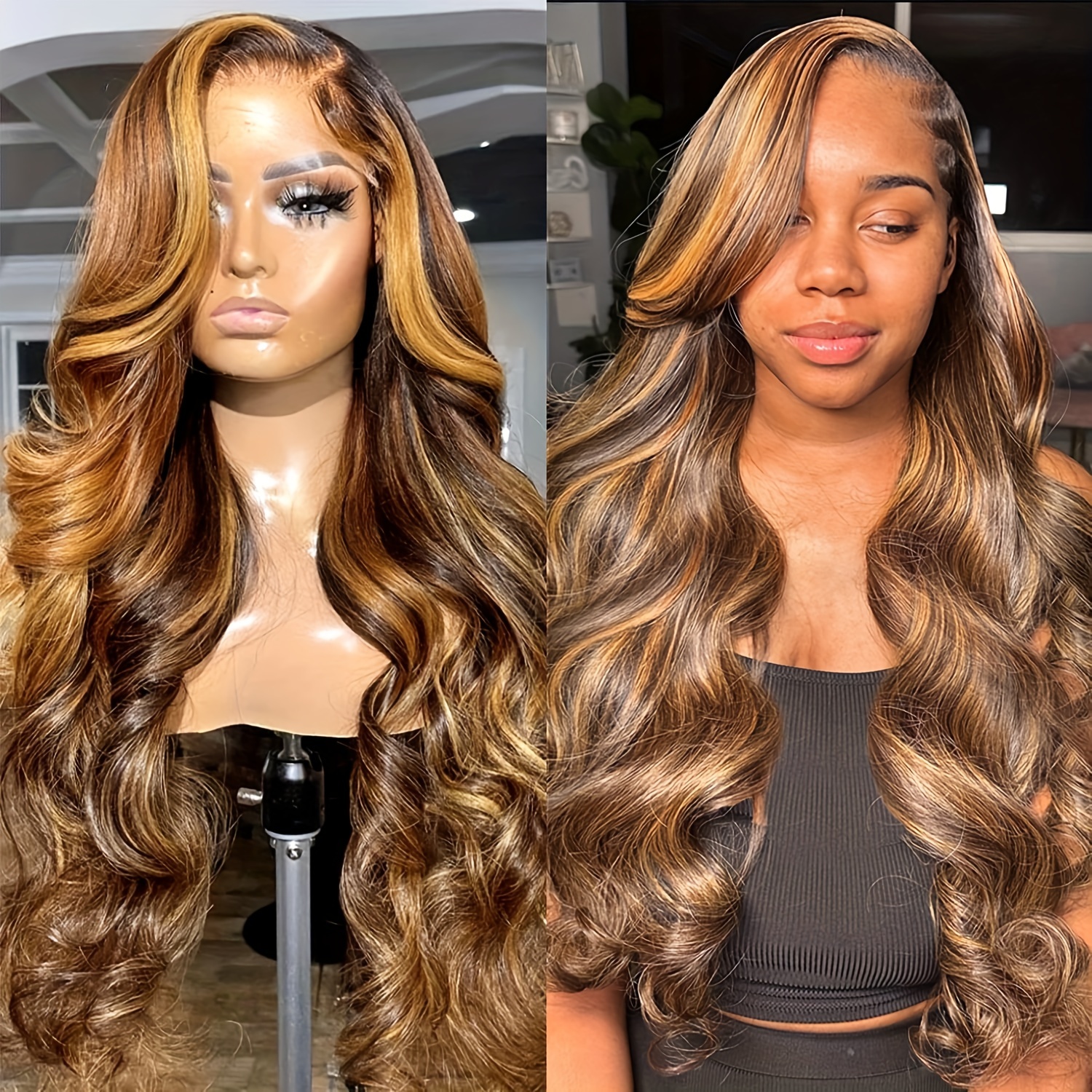 Ombre Lace Front Wig Human Hair 200 Density 4 27 Highlight Lace Front Wigs Human Hair Colored Pre Plucked Glueless Wigs Human Hair Body Wave 13x4 HD Frontal Wigs Human Hair