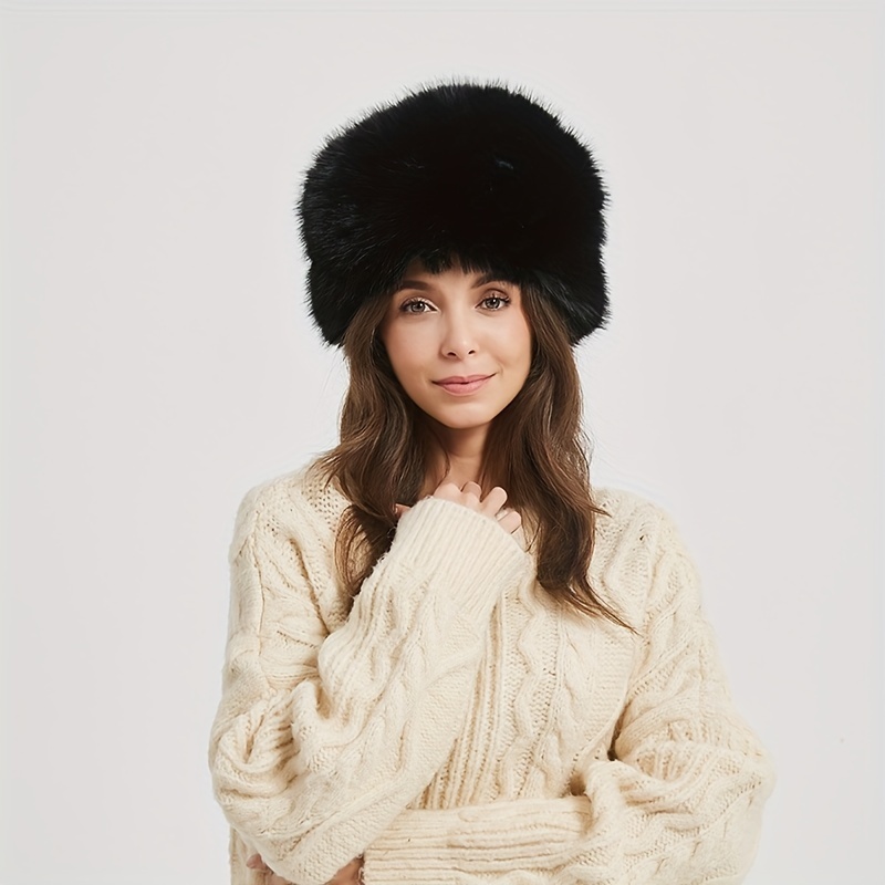 Femmes Chapeau d'hiver Foulard à capuche Faux Fourrure Tricot Col Plus  chaud Épais Peluche Fluffy Beanies