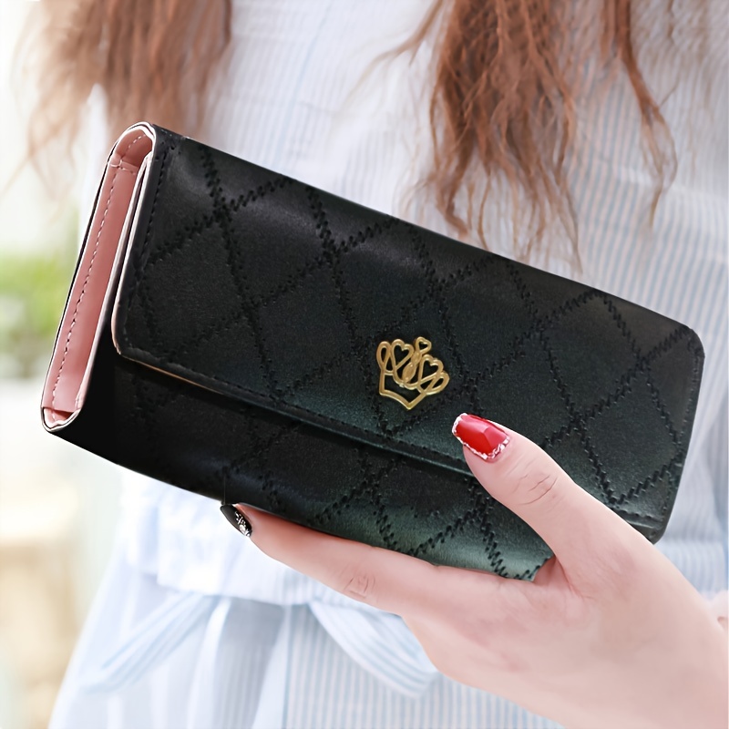 Argyle Embroidery Wallet, Women's Folding Long Money Clip, Clutch Bag  Classic Small Card Purse - Temu Israel