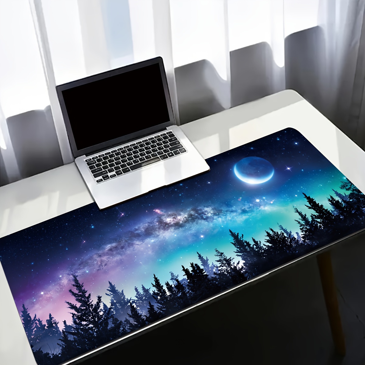 

58 Product Number Forest Tree Starry Sky Moon Game Mouse Pad 31.5x11.8-inch Large Desk Pad Black Expansion Pad Large Mouse Pad Non Slip Rubber Base Keyboard Pad Sewn Edge Game Laptop Pc Desktop