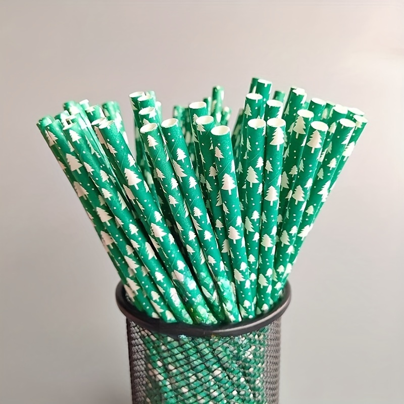 25 Pcs Paper Straws White Green Small Polka Dot Drinking Straw For