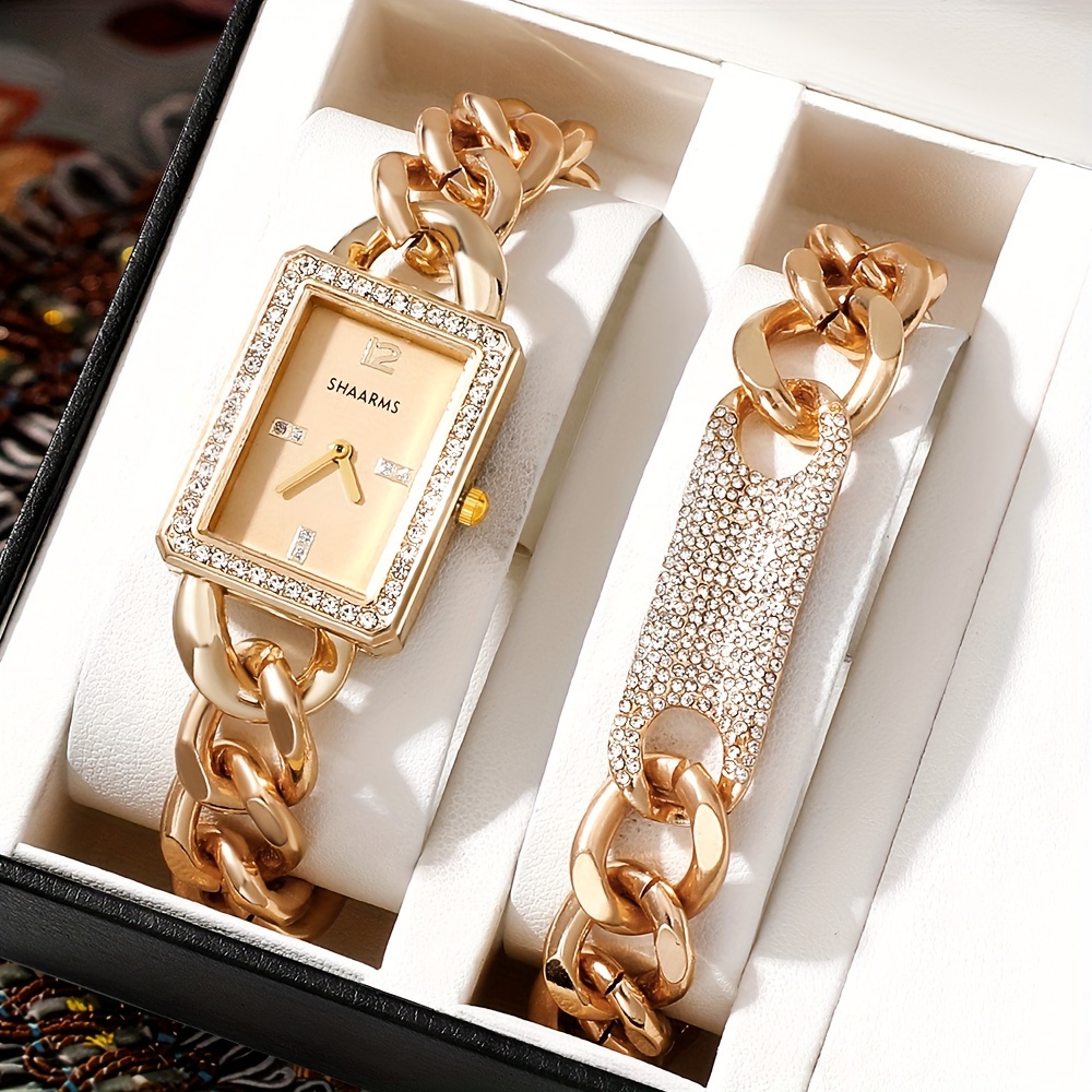  Reloj dorado para mujer, reloj de pulsera de cuarzo de pulsera  rectangular de lujo para mujer, Oro, Relojes de cuarzo : Ropa, Zapatos y  Joyería