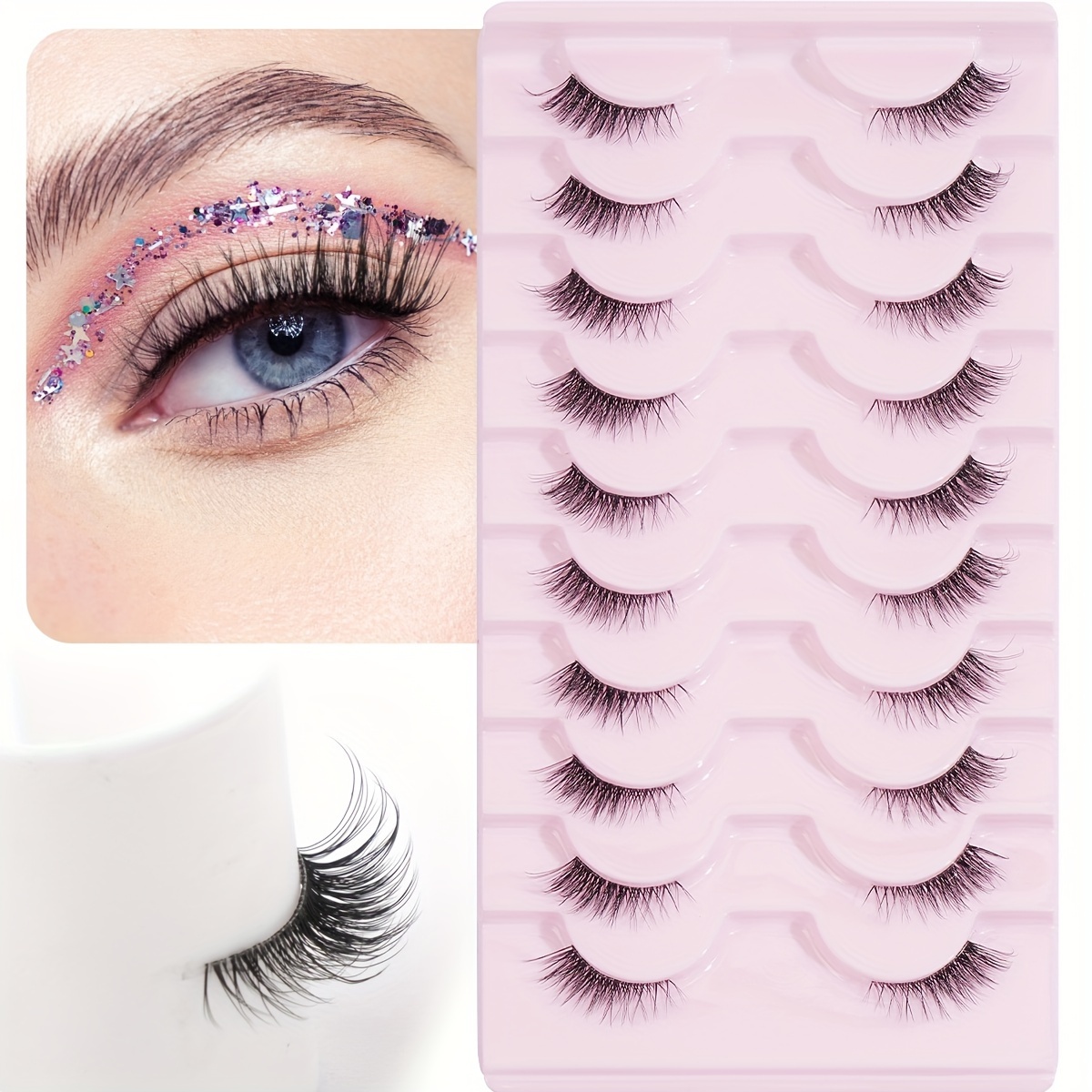 10 Pairs Of 10mm Half False Eyelashes, Cute, Fluffy, And Reusable