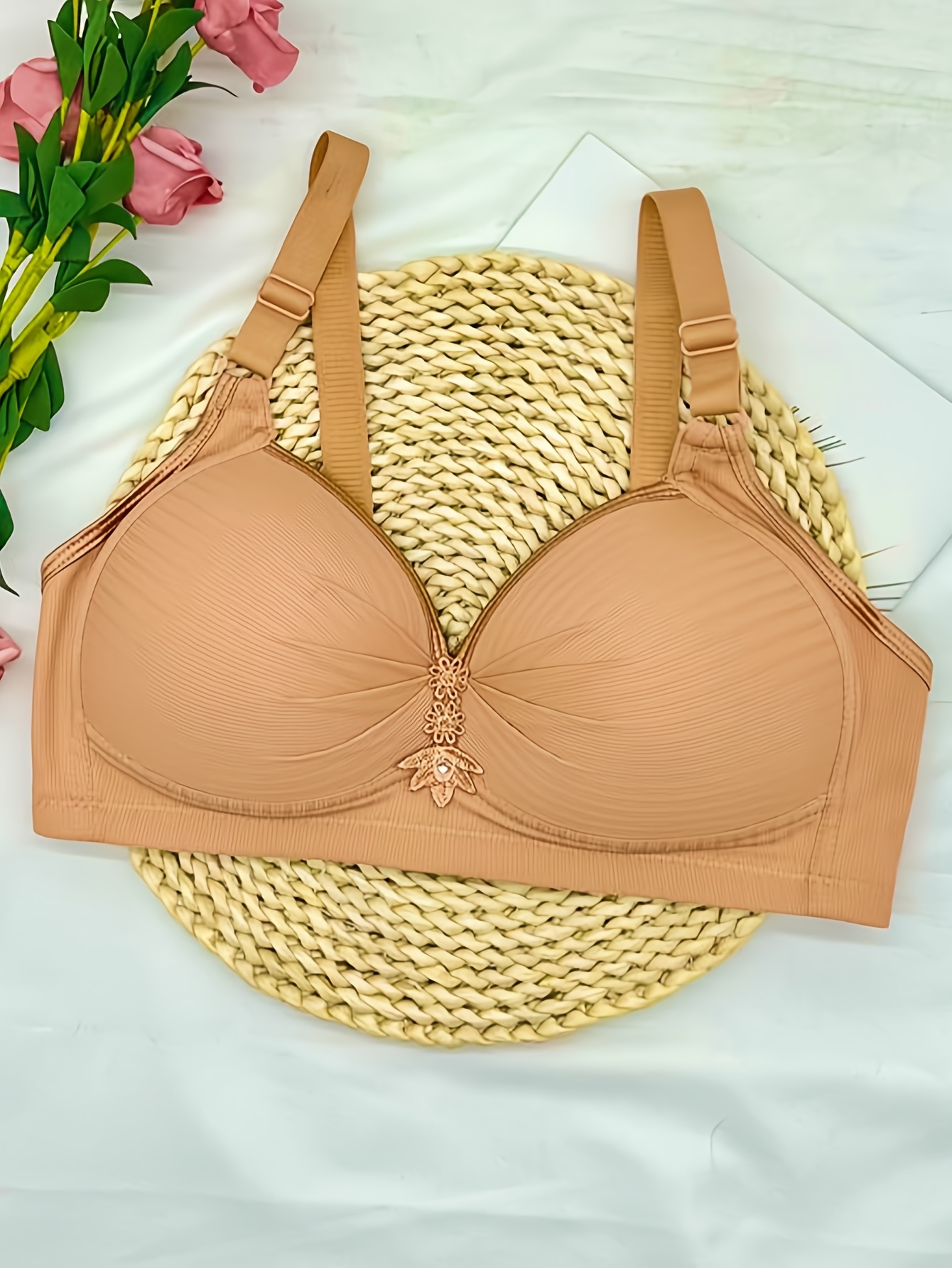 Simple Solid Full Coverage Bra Comfy Breathable Intimates - Temu New Zealand