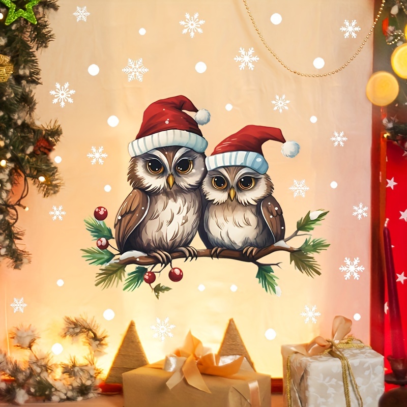 Window Stickers Winter 2022 New Year Window Stickers Cartoon Owl Sticker  Christmas Decorations 2022 Wall Sticker For Home Decor