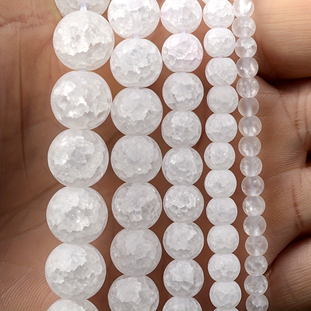 Natural Matte Polished White Crackle Crystal Stone Beads Round Loose Beads  For Jewelry Making Diy Bracelet Handmade Accessories - Temu New Zealand