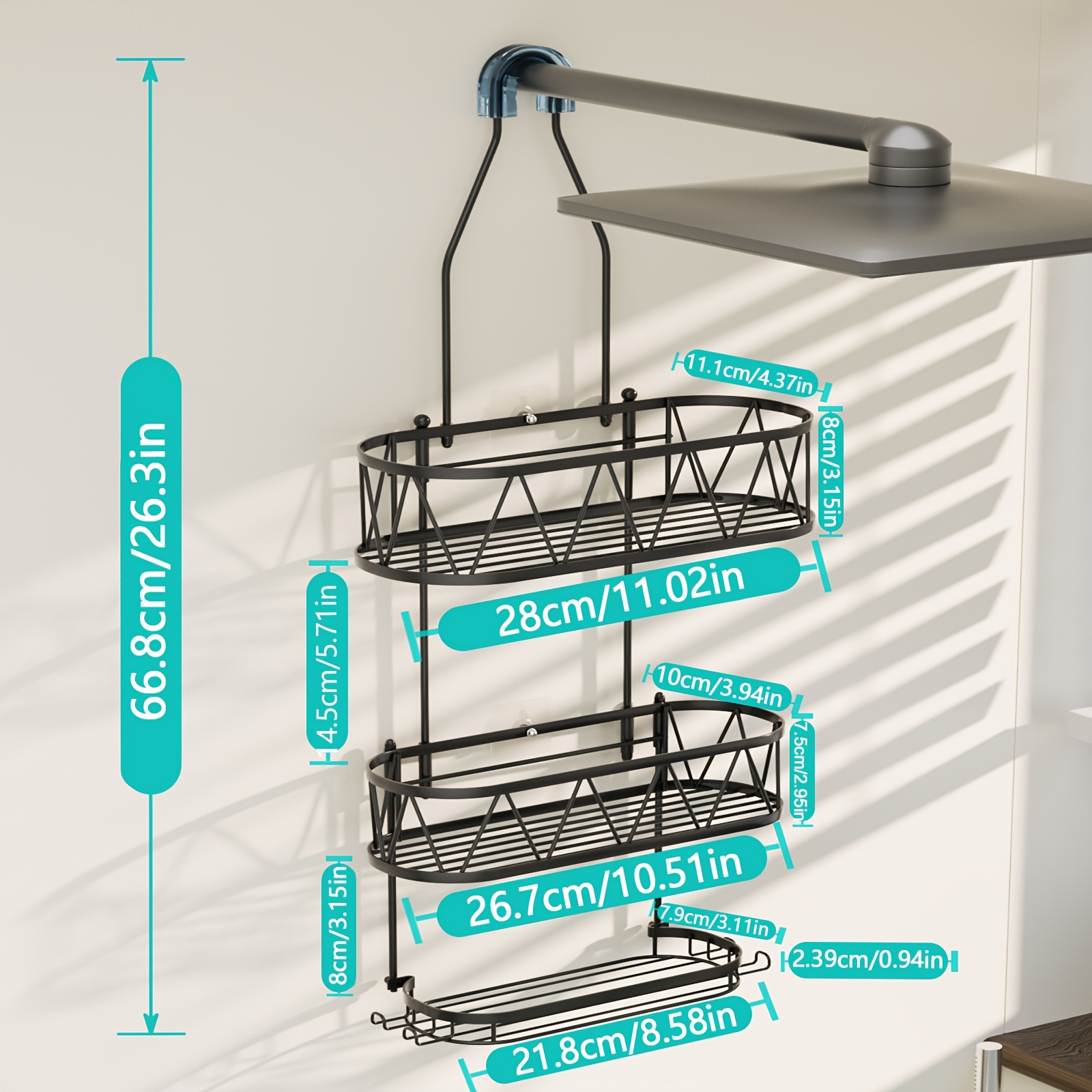 2-Tier Hanging Shower Caddy, Rustproof Metal - Bathroom - Storage