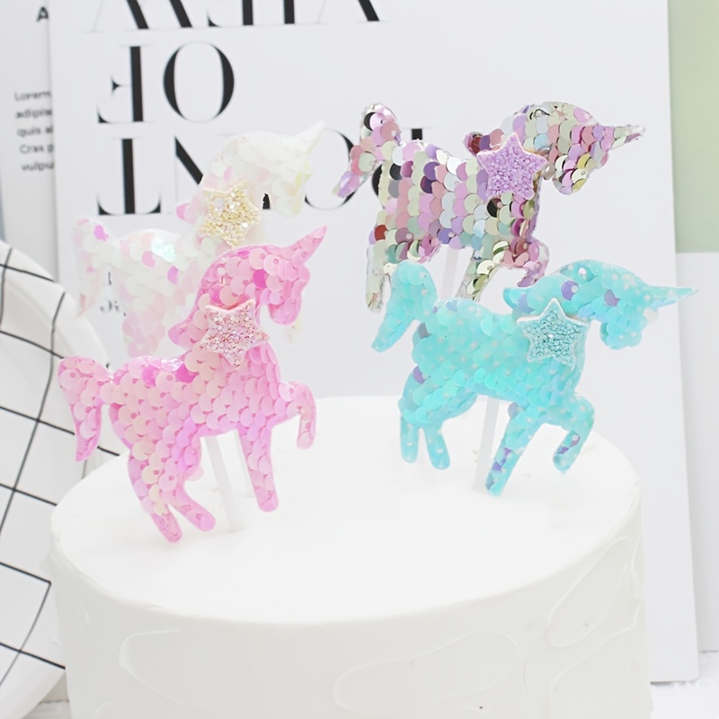 Decoración para pastel de unicornio, hecho a mano, suministros de  decoración para pasteles con múltiples pestañas y cuerno dorado  reutilizable para