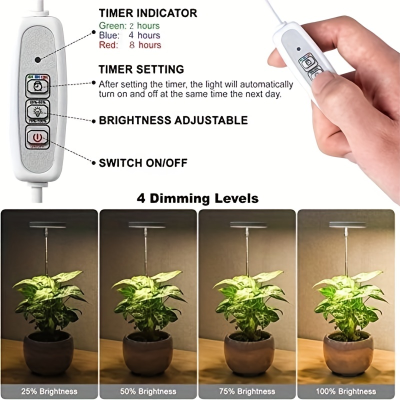 Lampe de croissance pour plantes d'intérieur, lumière de bureau LBW à  spectre complet, petite lampe de croissance avec minuterie 4h/8h/12h, 6  niveaux
