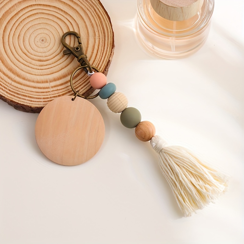 Image of 1pc, Silicone Beads Tassel Creative Keychain Pendant Creative Keychain, Backpack Pendant, Bag Charms, Birthday Gifts, Party Favors