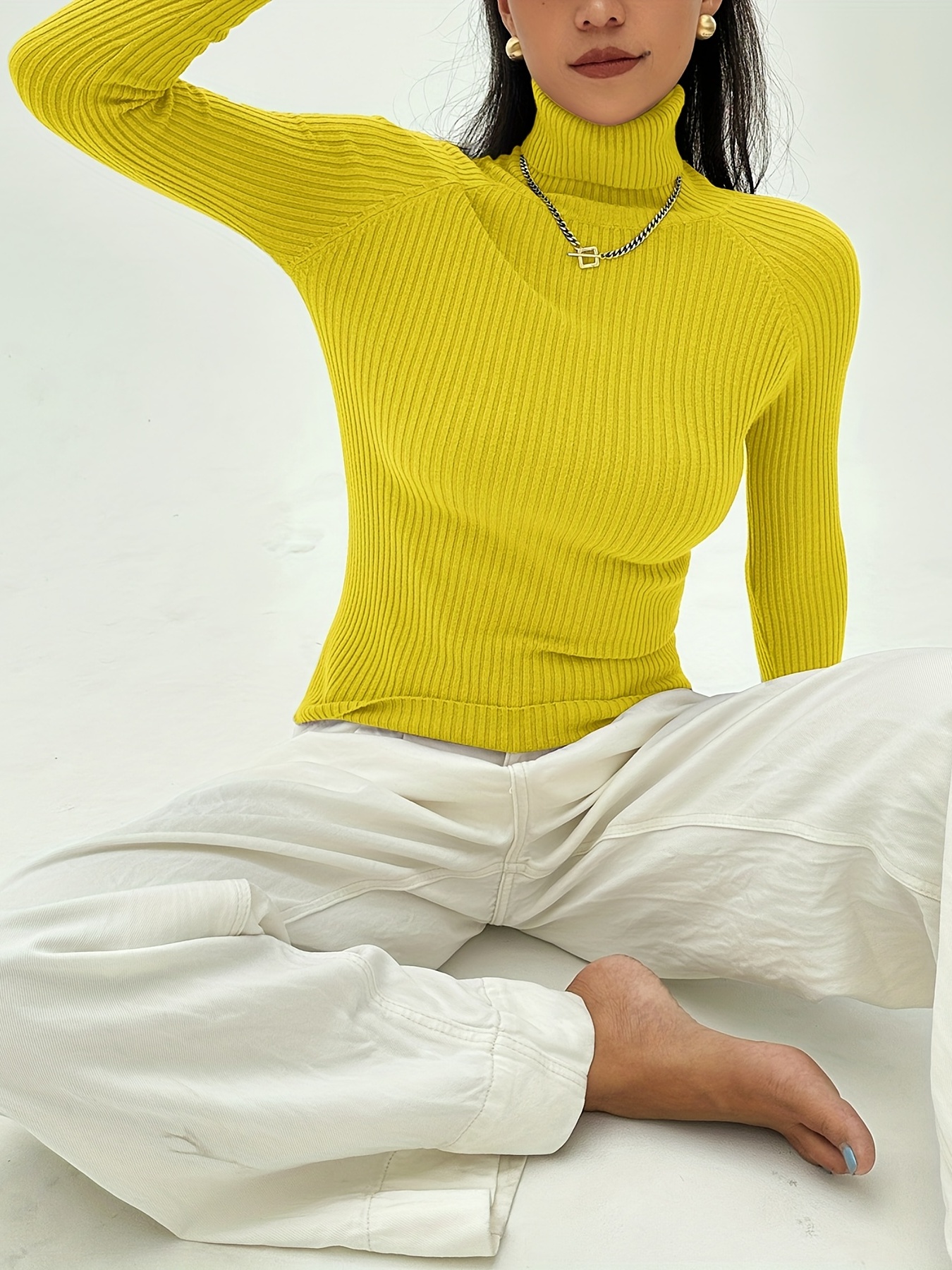 Yellow ribbed clearance turtleneck sweater