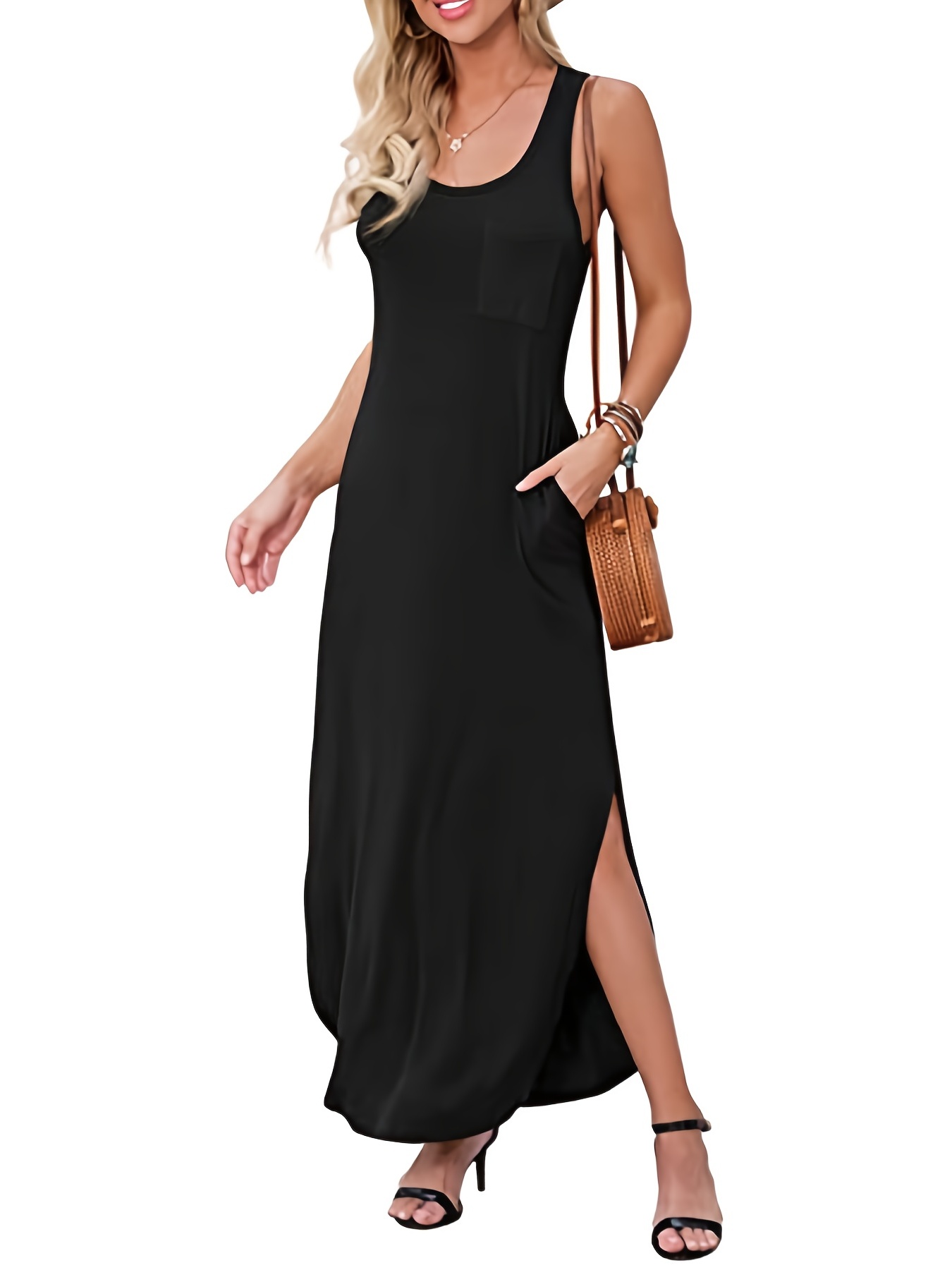 Ribbed Slit Bodycon Tank Dress, Casual Sleeveless Dress For Spring &  Summer, Women's Clothing