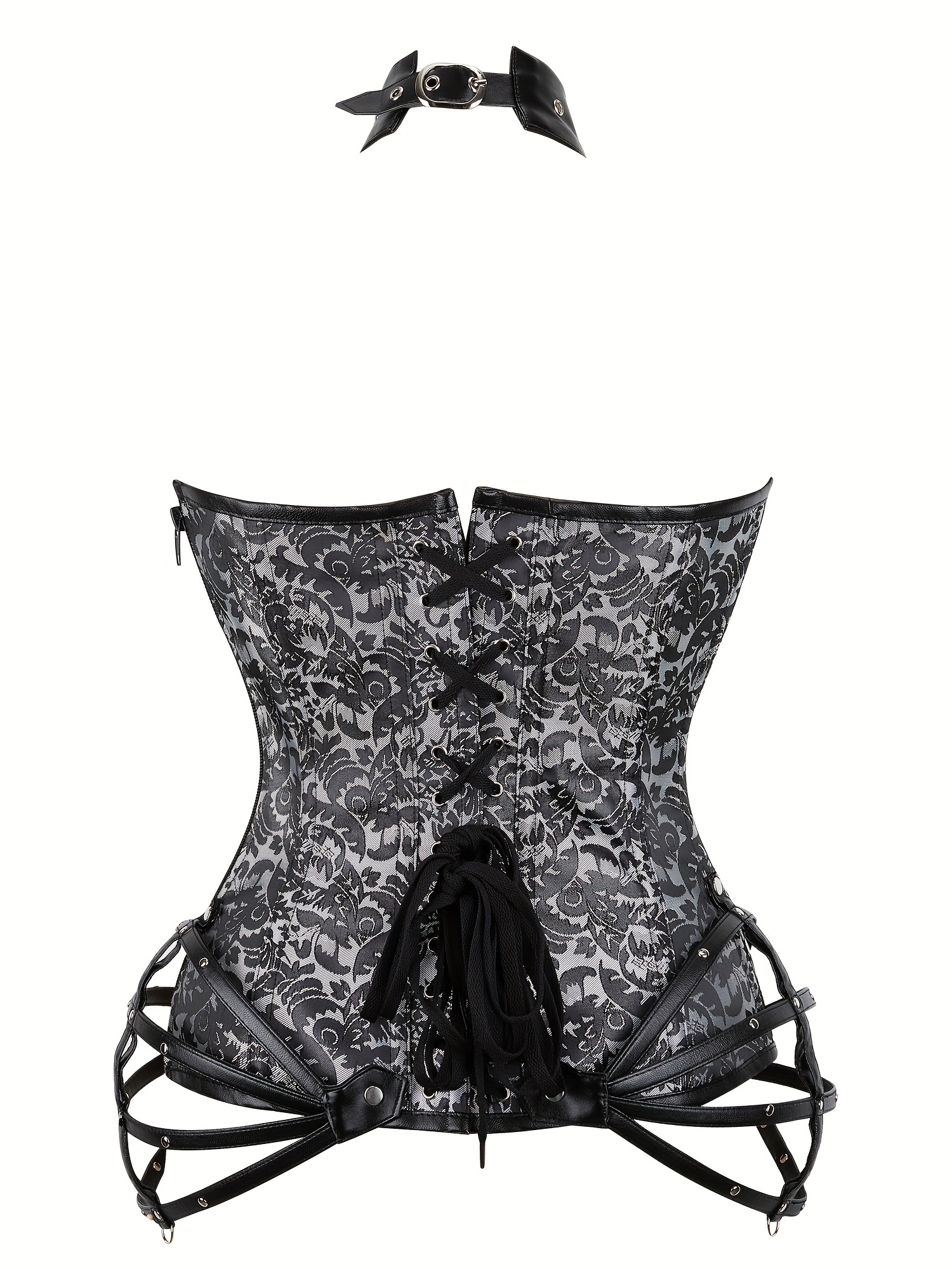 Gothic Halter Strapless Corset Bustier, Tummy Control Jacquard Zipper Body  Shaper, Women's Lingerie & Shapewear