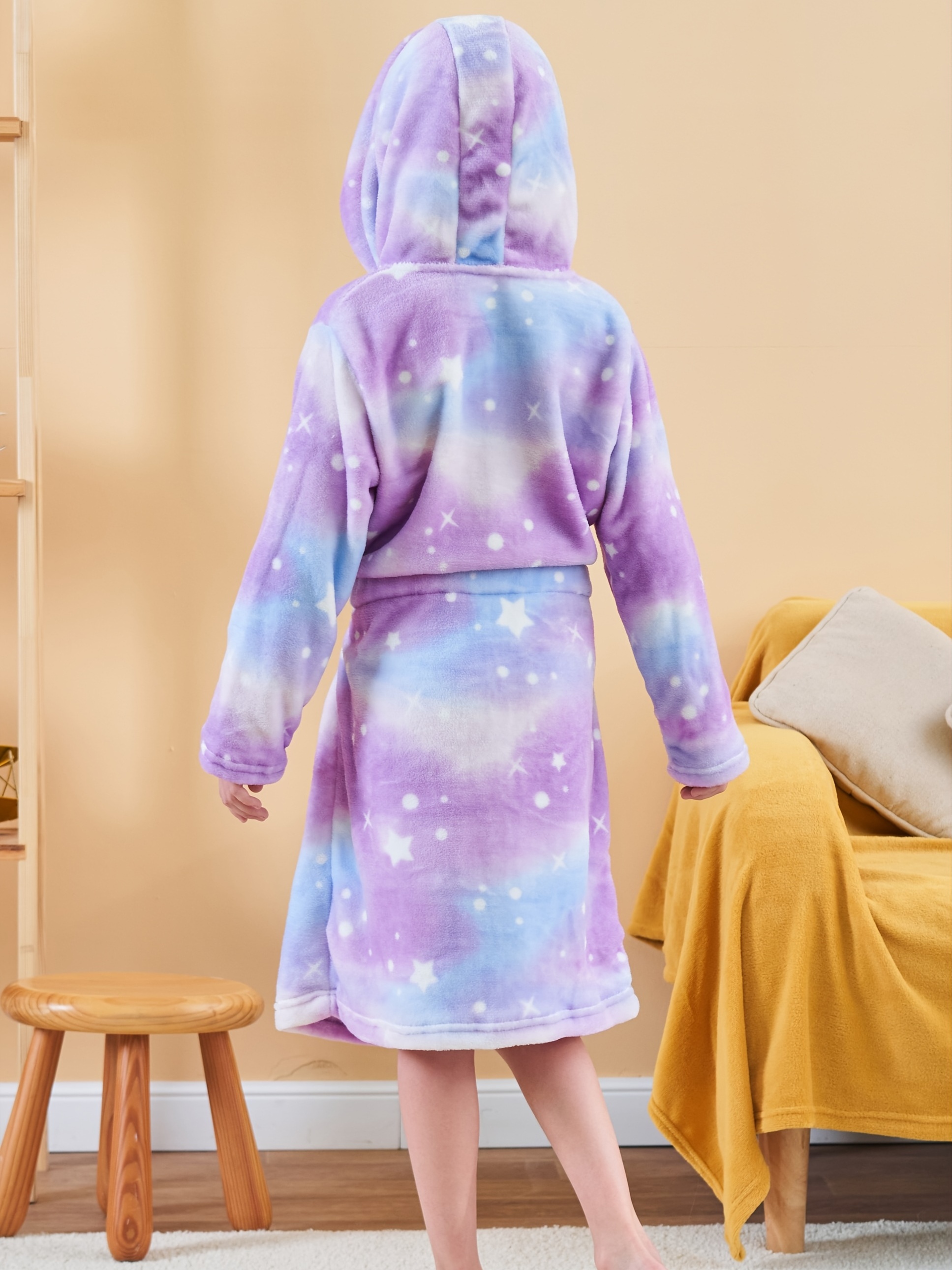  Robes For Girls, Cozy Cute Fleece Flannel Sleepwear Hooded  Print Bathrobe, Pony Purple, 5 Years 5T