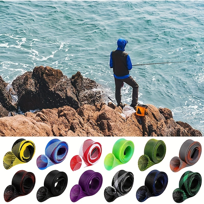12pcs Rod Sock Fishing Rod Sleeve, Cover Braided Mesh Rod Protector Pole Gloves Fishing Tools. Flat or Pointed End/Spinning or Casting rods. for