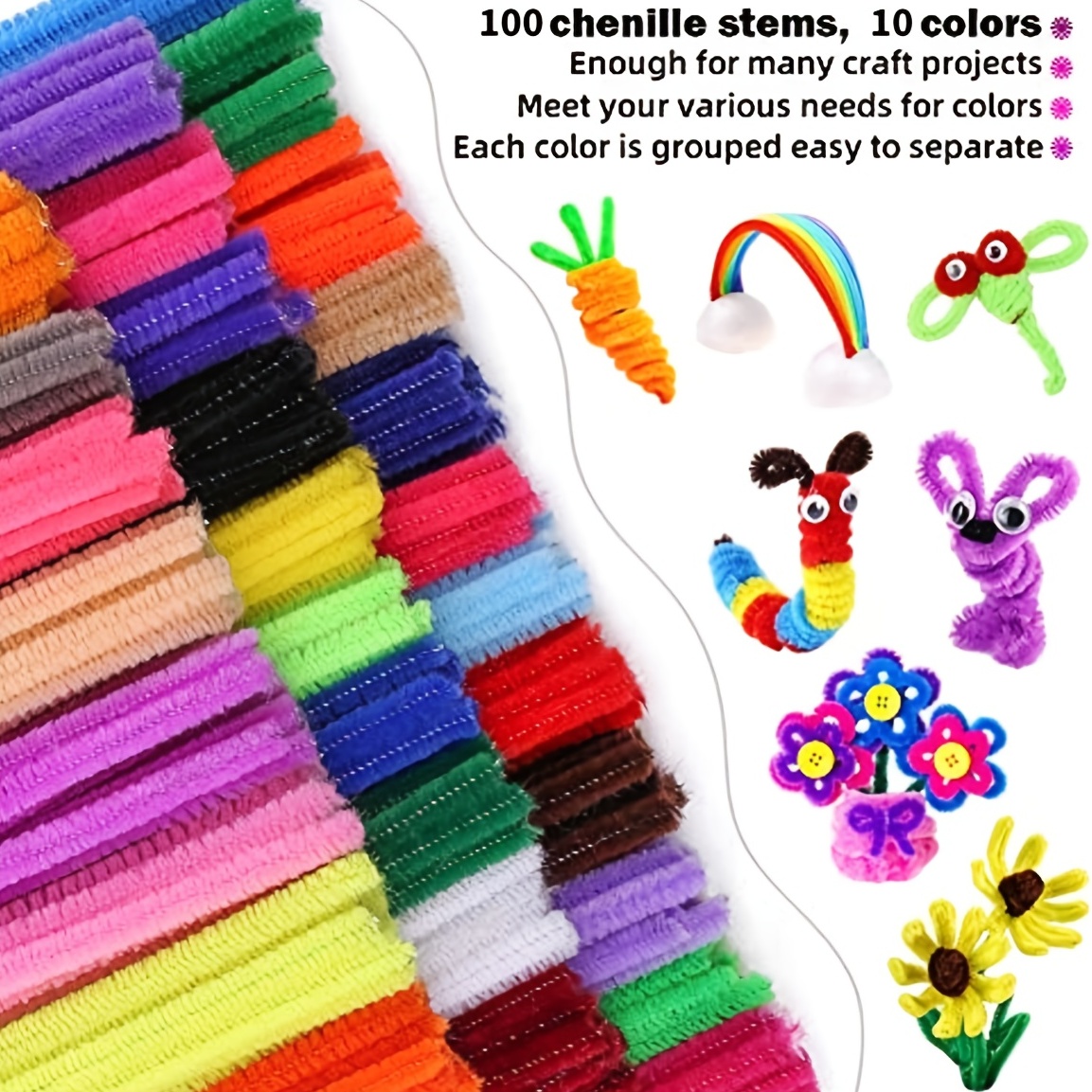 100pcs/Bag 30cm Chenille Stems Pipe Cleaners Kids Plush Educational Toy  Colorful Pipe Cleaner Toys Handmade DIY Craft Supplies