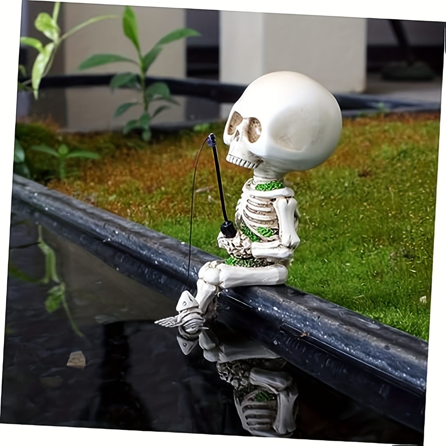 Angeln Skelett Garten Zubehör, Halloween Mini Skelett Figuren Statue Dekor  für Teich Brunnen Wasserfälle Pool Stadt
