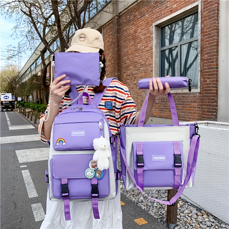 

4pcs Kawaii Cute Functional Backpack, Large Capacity Laptop Daypack, Casual Preppy School & Travel Bag For Girls