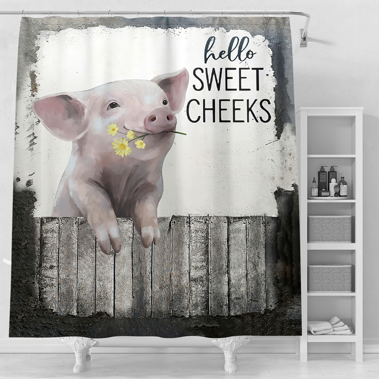 Farmhouse Pig Printed Shower Curtain Waterproof Shower - Temu