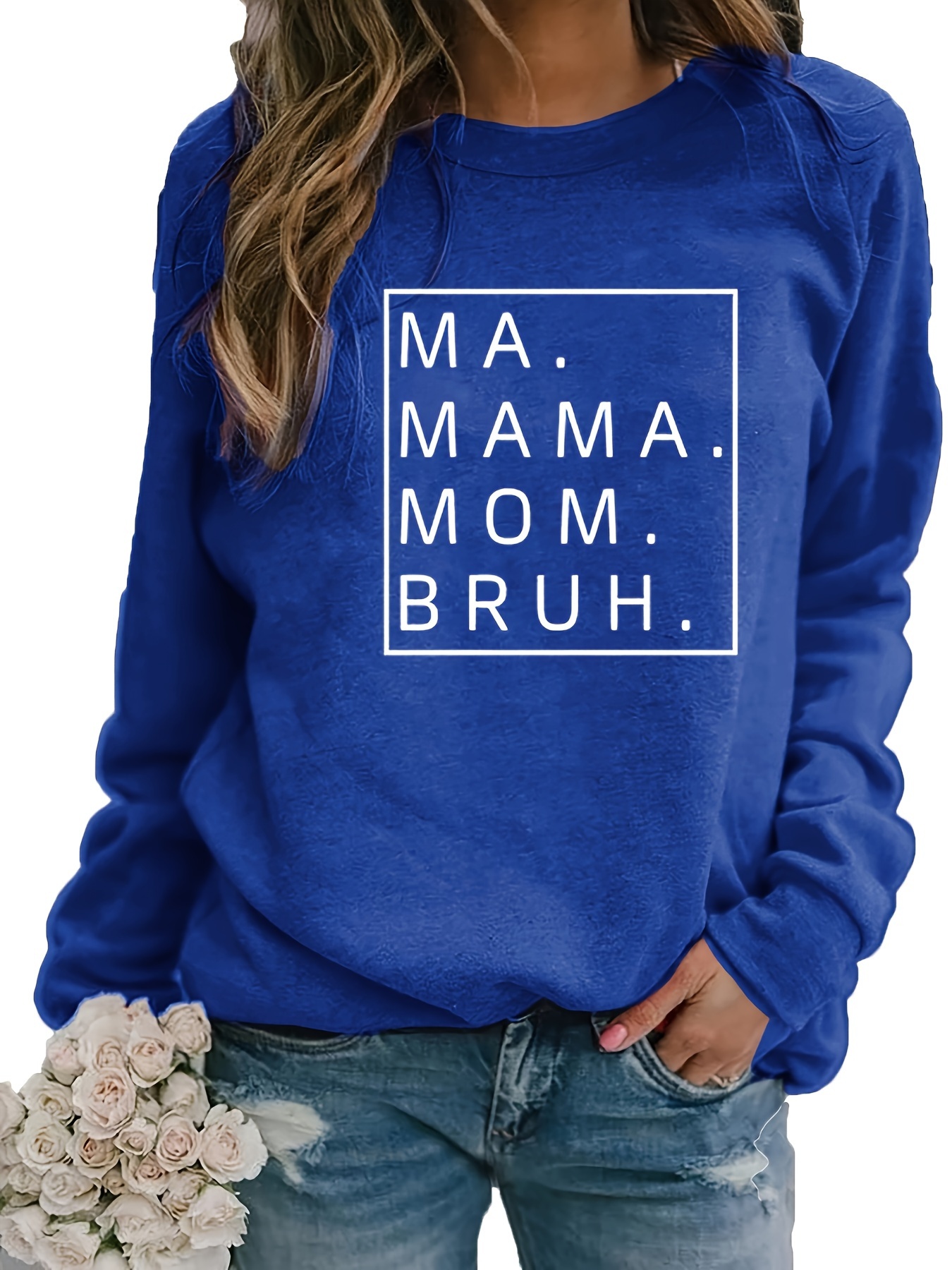 Mama Print Crew Neck Sweatshirt Casual Long Sleeve Drop Temu Australia 4468