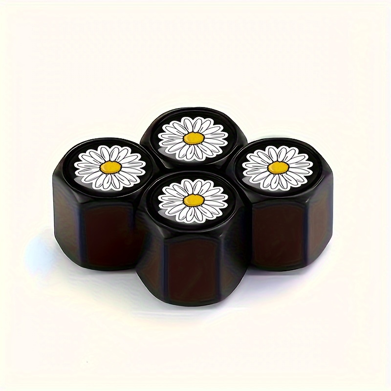 TEMU 4 pièces Capuchons de Valve de Pneu de Voiture avec Feuilles de Chrysanthème, Style Universel, Noyau en Cuivre Antirouille, Accessoires pour
