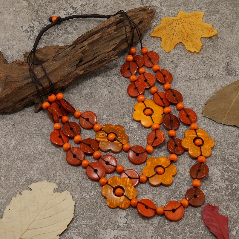 Boho Coconut Shell Flower Wooden Beaded Necklace