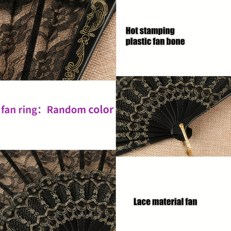 black white lace folding fan vintage handheld fan women hollow lace folding fan decoration