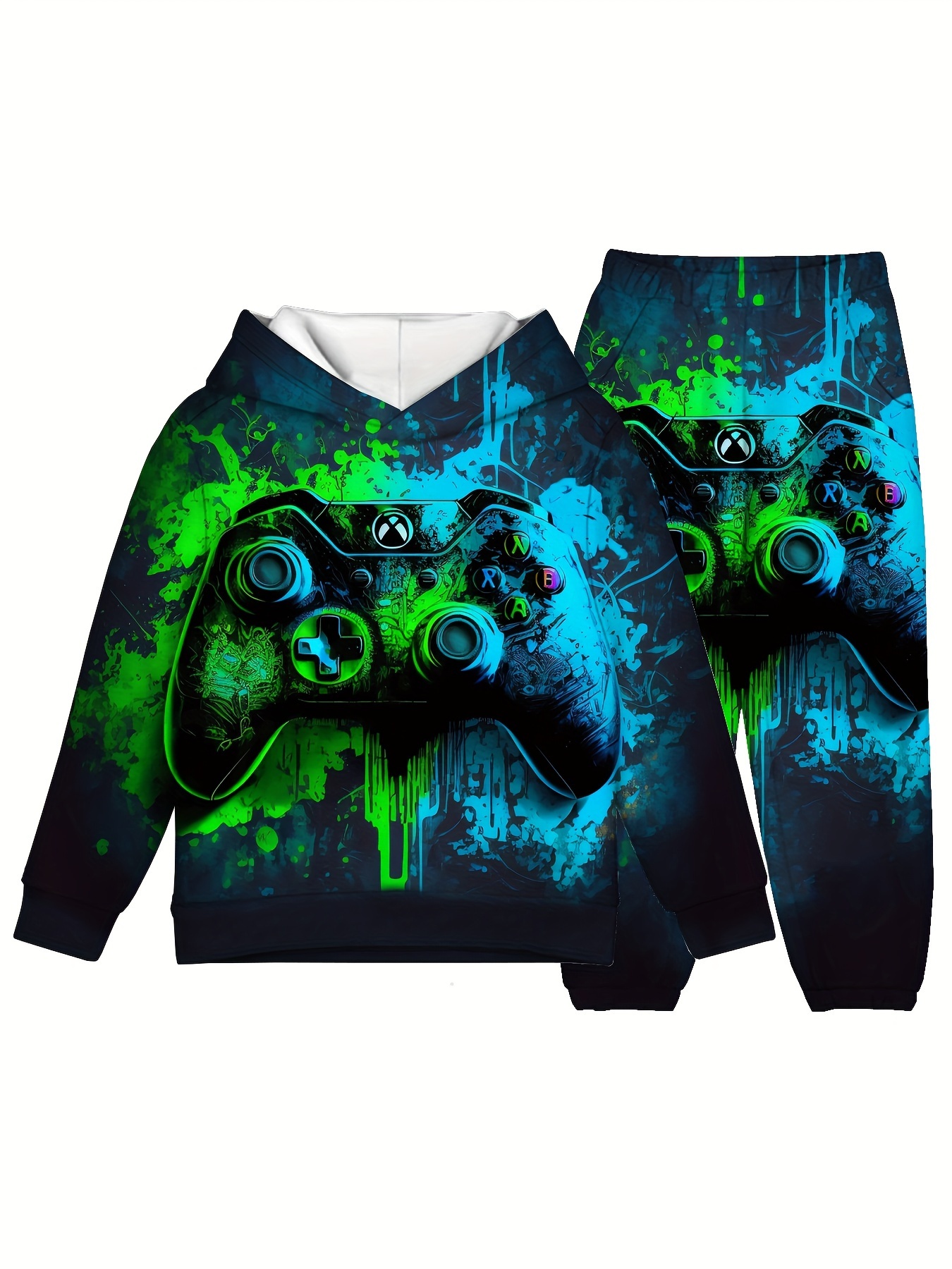 Boys Gamepad 3D Print Long Sleeve Hooded Sweatshirt Sweatpants Set, Kids  Clothes Outdoor Clothes