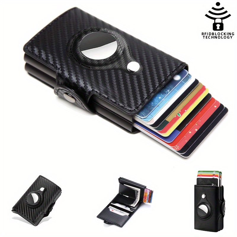 

1pc Rfid Carbon Fiber Double Wallets, Men Card Holder Slim Thin Wallets