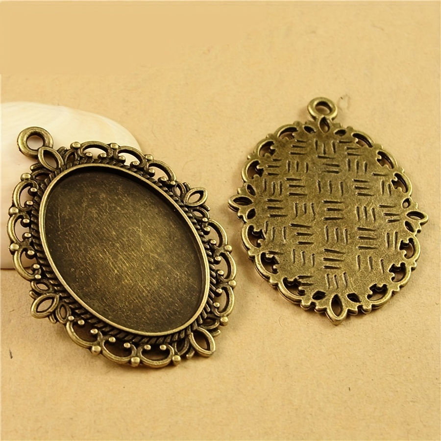 

20pcs Antique Silvery Bronze Carved Oval Setting With Lace Edging Alloy Charms With Inner Diameter 18*25mm For Necklace Bracelet Diy Crafting Jewelry Accessory Making Supplies