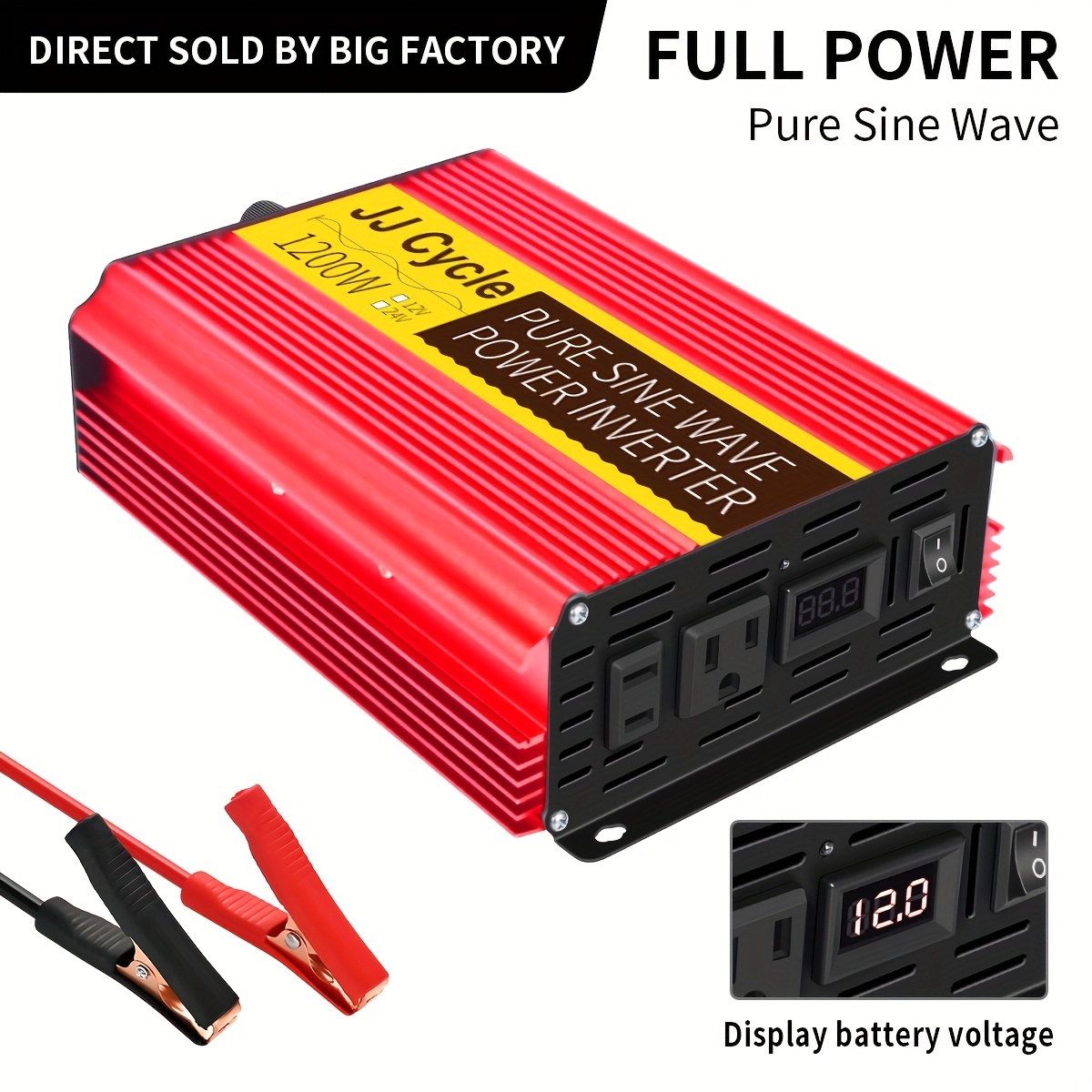1500W Pure Sine Wave Power Inverter with LED Display DC to AC